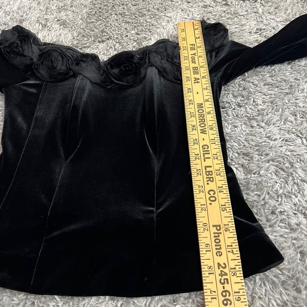 Vntg Y2K Black Velvet Off Shoulder Rosette Corset Top M Gothic Coquette Romantic - Picture 8 of 9